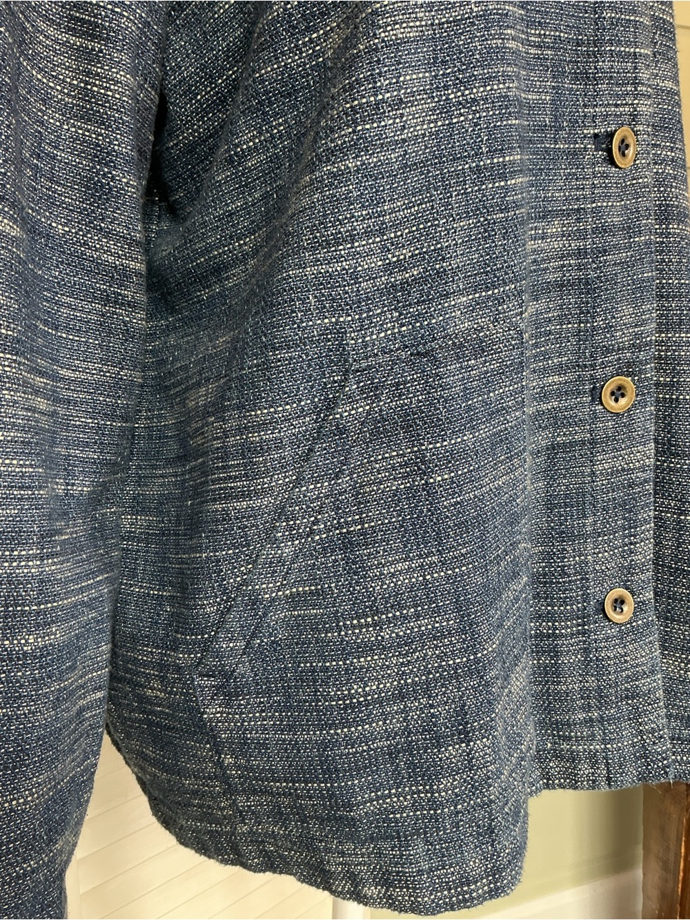 J. Jill Pure Jill Indigo Blue Button-Front Cotton Textured Jacket Blazer - Picture 5 of 9